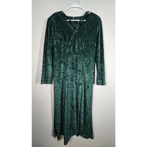 Vintage Brett Alixander Crushed Velvet Dress Tie Back 90s Fairy Grunge Green 16